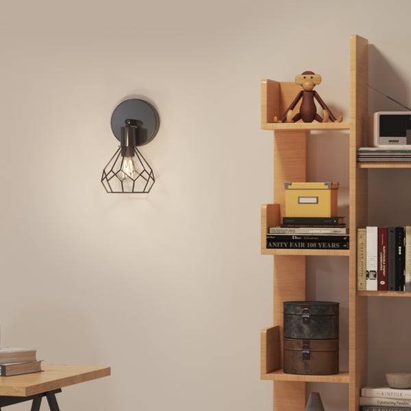 EMKE Retro Wandleuchte Schwarz, Industrielle Wandlampe mit E14 Fassung, Schwenkbar, IP20, Vintage Design, Wohnzimmer & Flur, Ohne Leuchtmittel, 120x 119x200 mm