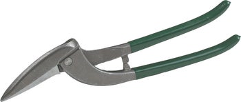 Idealschere für Blech mit gebogenen Schneiden und grünen Griffen