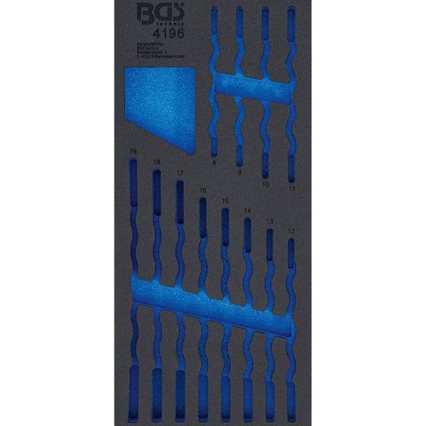 BGS technic Werkzeugmoduleinlage 4196 aus Schaumstoff mit Aussparungen für Gabelschlüssel der Größen 8 bis 19.