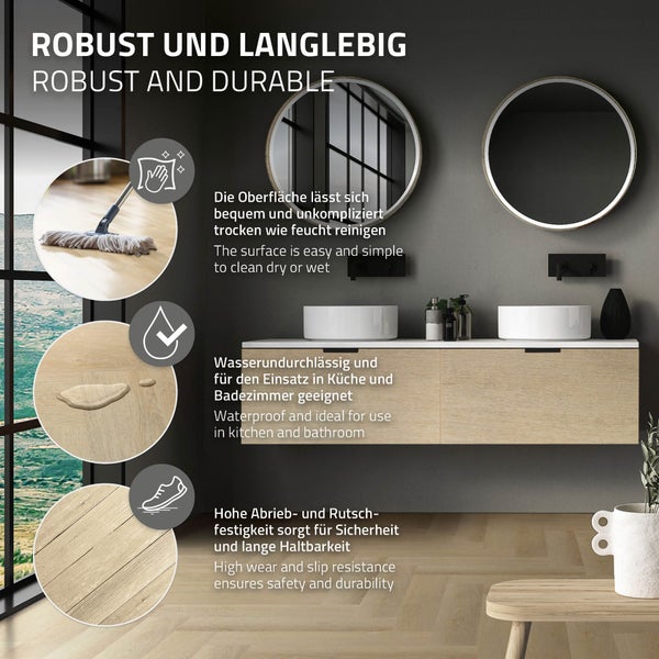 ML-Design Deluxe PVC Bodenbelag, Click Vinyl-Dielen Vinylboden, 61cmx12,8cmx4,2mm, Dicke 4,2mm, 3,12m²/40 Dielen, Fischgrät Eiche natur, Braun, Holzoptik, rutschfest, wasserfest, Belastungsklasse 34