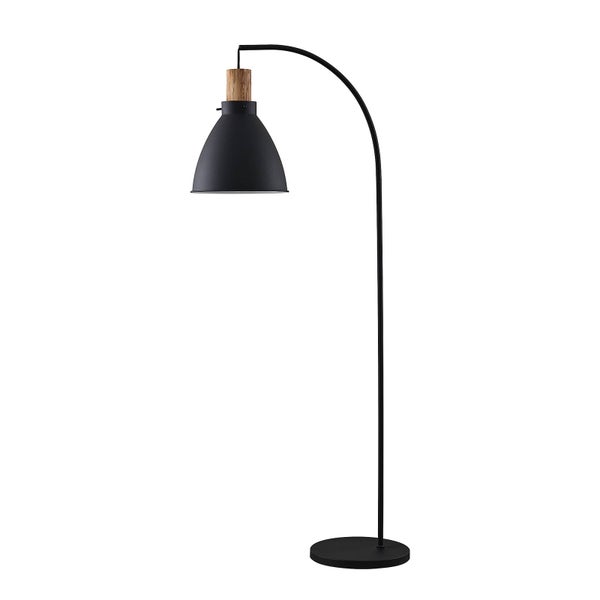 Schwarze Stehlampe mit Holzdetail