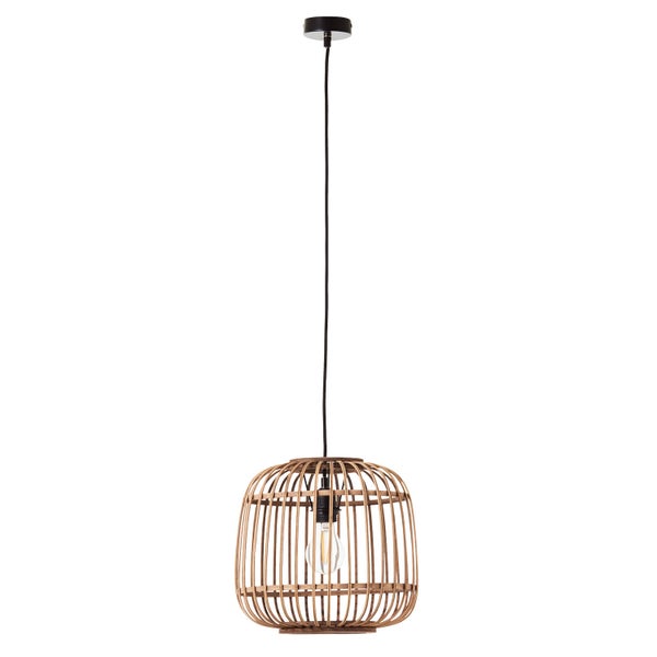 Pendelleuchte mit Rattan Lampenschirm oder Hängelampe 'Die Natürliche', Deckenlampe aus Holz, Bambus, Boho Lampe, Korblampe, Gitteroptik fürs Wohnzimmer und Schlafzimmer