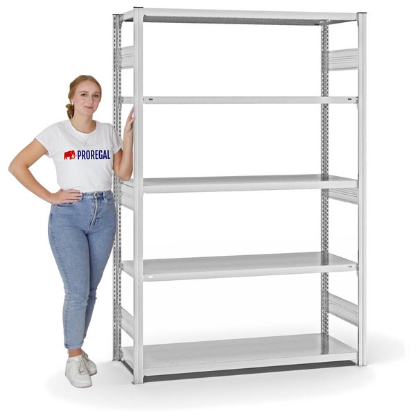 PROREGAL Fachbodenregal Stecksystem T-Profil Heavy-Duty Grundregal HxBxT 200 x 130 x 50 cm 5 Ebenen Fachlast 330 kg Beidseitig Nutzbar Lichtgrau