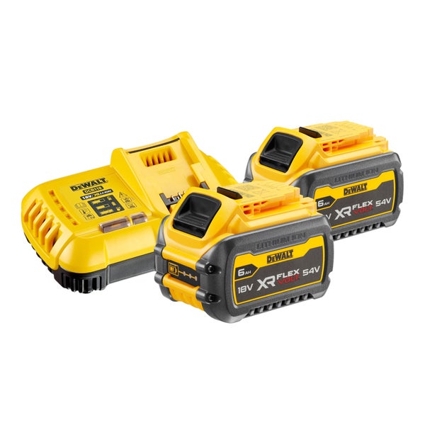DeWalt Akku Starter-Set XR Flexvolt mit Schnellladegerät DCB118 und zwei 18 Volt 54 Volt 6 Amperestunden Lithium-Ionen Akkus.