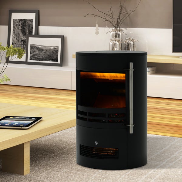 HOMCOM LED Elektrokamin mit Flammeneffekt, 900/2000W, 41x41x64,5cm, Eisen, Kunststoff, gehärtetes Glas, Schwarz