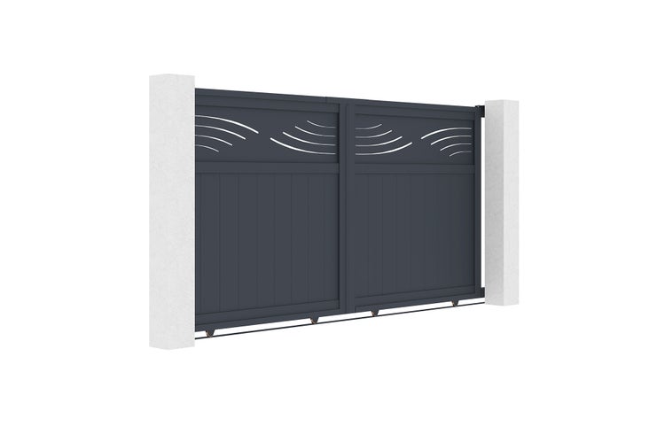 Schiebetor 3m HALTI H.160cm graues Aluminium + 2 Pfosten 20x20cm H.190cm