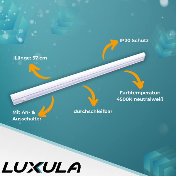 LUXULA Leuchte mit einer Länge von 57 cm, IP20 Schutz, An- und Ausschalter, Farbtemperatur 4500K neutralweiß und durchschleifbar