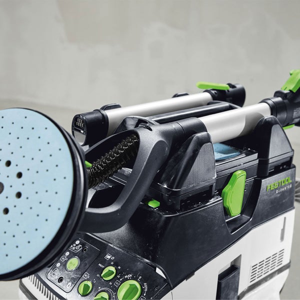 Festool Logo mit Schleifwerkzeug und Bedienelementen