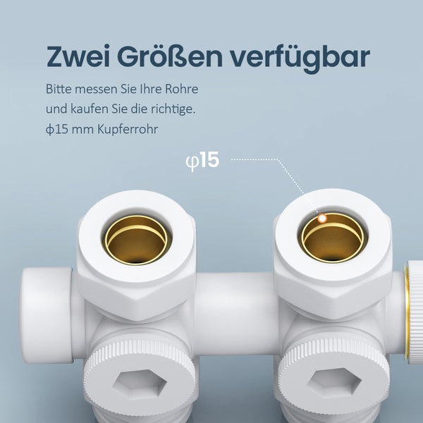 EMKE Zubehör Ventiladapter für 15 mm Kupferrohr, 2-teilig, geeignet für EMKE Thermostatventile, Heizkörper Zubehör