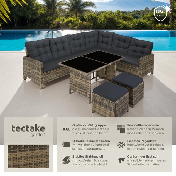 Rattan Lounge tectake Barletta mit Sicherheitsglasplatten für 6 bis 8 Personen natur