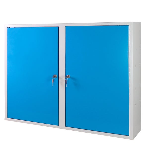 PROREGAL Werkzeugwandschrank mit 2 Türen 3 Fachboden HxBxT 75 x 100 x 20 cm Lichtgrau Blau