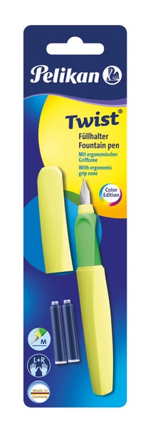 Pelikan Füllhalter Twist, Neon Gelb, Feder M, universell für Rechts- und Linkshänder