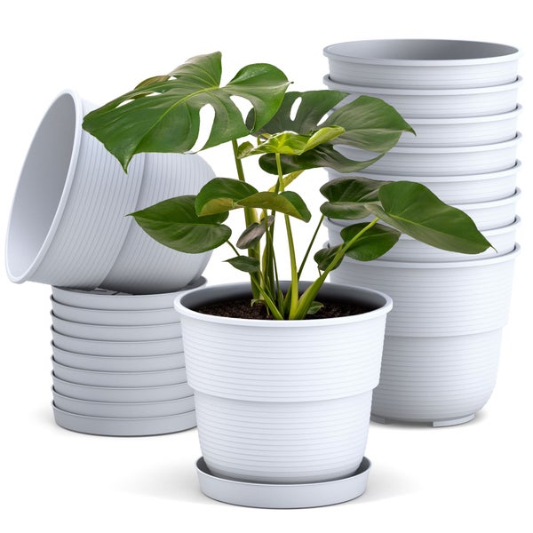 Plastard Blumentopf 10er Set mit Untersetzer Weiß 24 x 21 cm Pflanzkübel für Innen und Außen