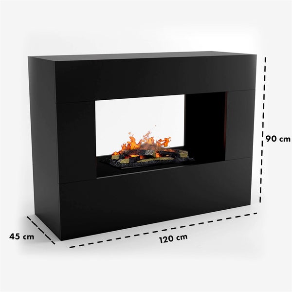 GLOW FIRE Elektrokamin 'Konsalik' | Wasserdampf Kamin mit OMC 600 inkl. Holz in schwarz als Raumteiler | HxBxT: 90x120x45 cm