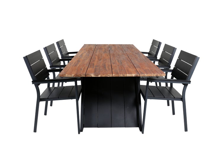 Doory Gartenset Tisch 100x250cm und 6 Stühle Levels schwarz, natur. 100 X 250 X 75 cm