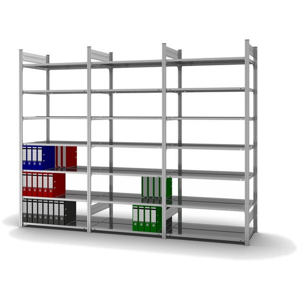 PROREGAL Aktenregal Stecksystem T-Profil Grundregal HxBxT 235 x 100 x 60 cm 7 Ebenen Fachlast 90 kg Beidseitig Nutzbar Verzinkt