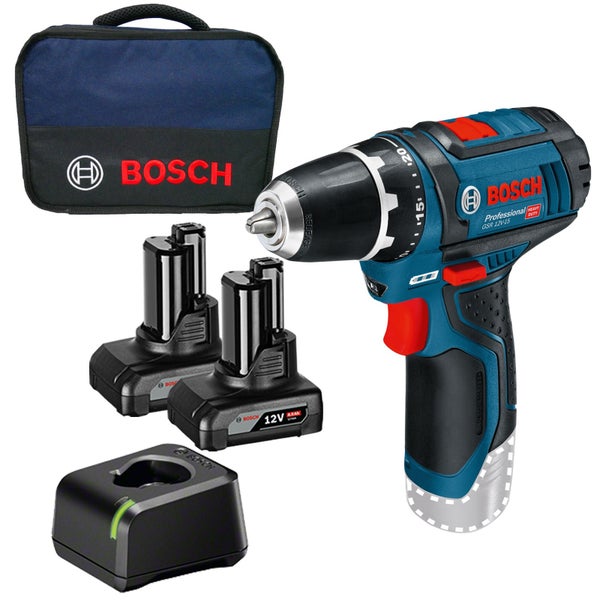 Abbildung des Bosch GSR 12V-15 Professional Akku-Bohrschraubers mit Maßangaben: 169 mm Länge und 178 mm Höhe