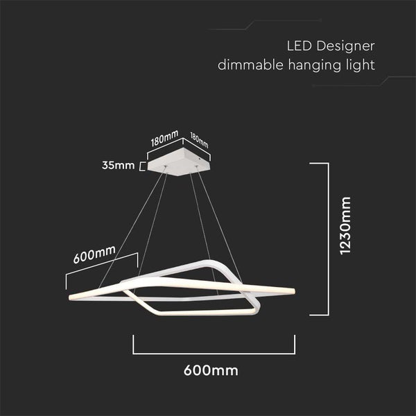 LED-Designer-Hängeleuchte mit Dimmfunktion und Maßangaben
