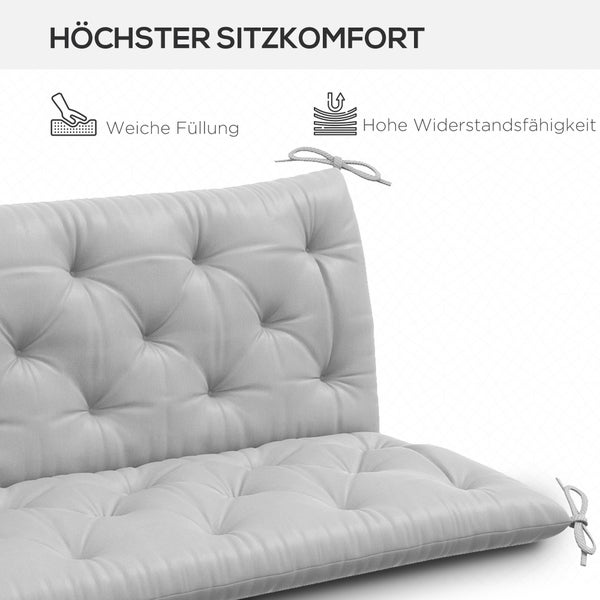 Outsunny 3 Sitzer Bankauflage 150x98x8 cm, Bankkissen mit Bändern, Sitzkissen, Outdoor/Indoor Stuhlkissen, Sitzauflage, Sitzpolster für Gartenmöbel, Fensterbank Sitzbank, Hollywoodschaukel, Hellgrau