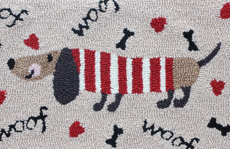 Teppich mit Dackel-Motiv, Knochen und Herzen