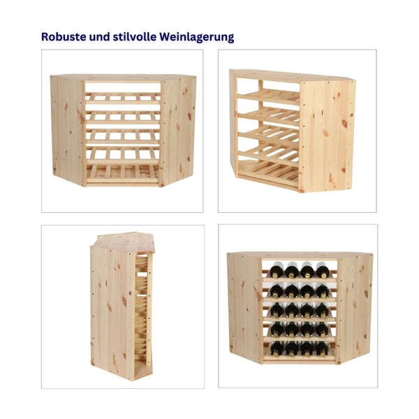 PROREGAL Modulares Weinregal Vincellar Mod HxBxT 60 x 30 x 30 cm Eckmodul Für 18 Flaschen Massives Kiefernholz Natur