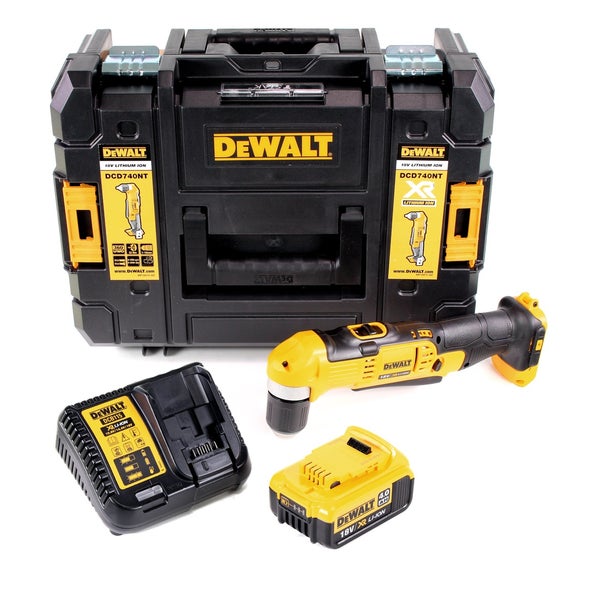 DeWalt Akku-Winkelbohrmaschine 18 Volt mit 4,0 Amperestunden Akku, Ladegerät und TSTAK Werkzeugkoffer.