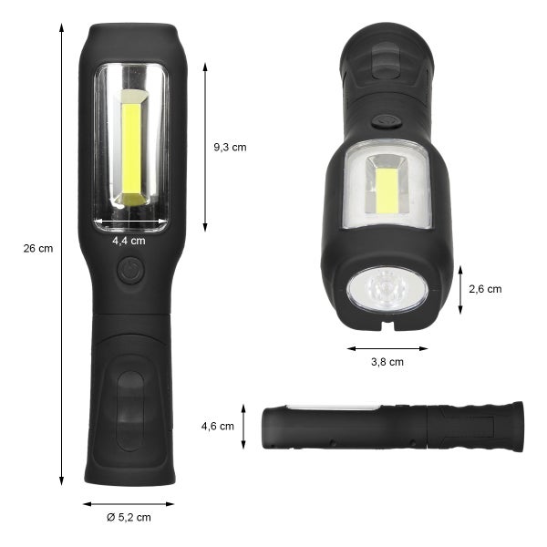 ECD Germany LED COB 3W Arbeitsleuchte Akku | mit Magnet | drehbare Griff | inkl. 2 Haken | Arbeitslampe Handlampe Schwenklampe Taschenlampe Werkstattlampe KFZ