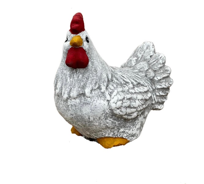 Gartenfigur Huhn in Steinoptik für die Gartendekoration.