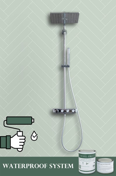Duscharmatur mit wasserdichtem Wandsystem und Farbdosen