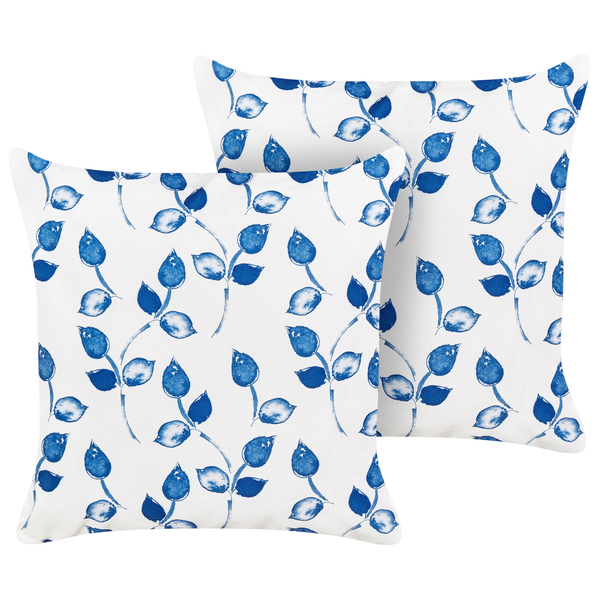 Gartenkissen 2er Set TORBORA Pflanzenmuster 45 x 45 cm Weiß Blau