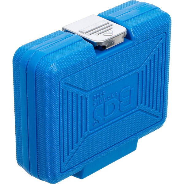 Blauer Werkzeugkoffer aus Kunststoff mit silberfarbenem Verschluss
