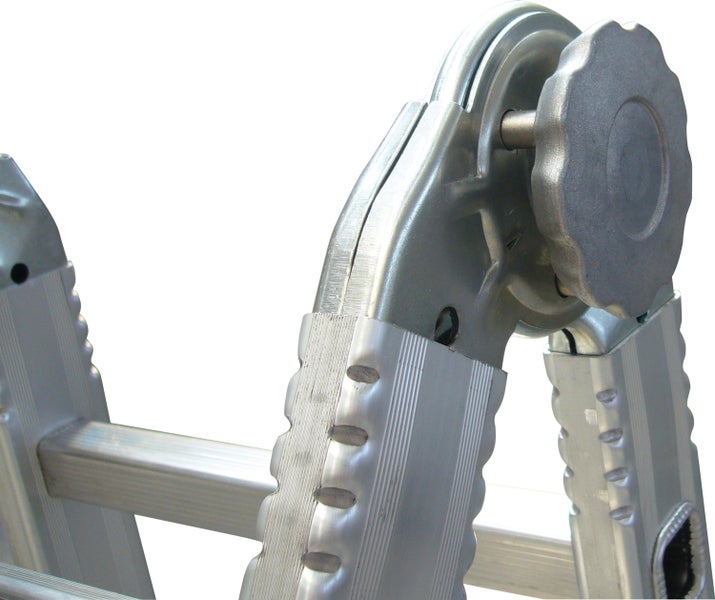 Detailaufnahme einer Aluminiumleiter mit Verstellmechanismus