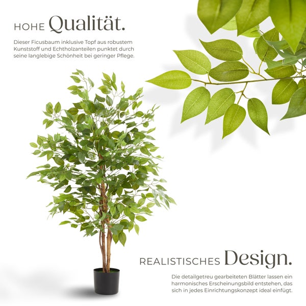 Künstlicher Ficusbaum tectake Fida stabiler Kunststoff-Blumentopf verschiedene Größen grün