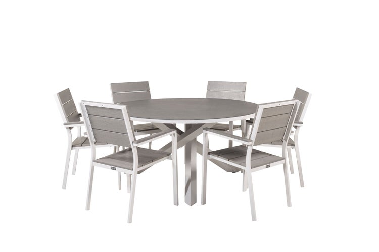 Copacabana Gartenset Tisch Ø140cm und 6 Stühle Levels weiß, grau, cremefarben. 140 X 140 X 74 cm