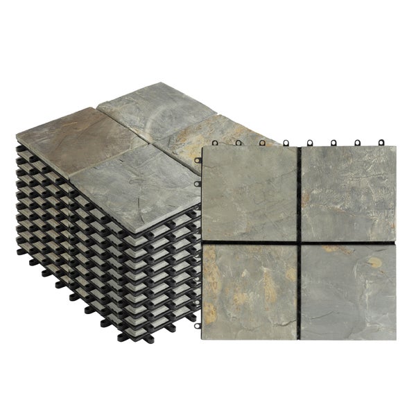 FLOORDIREKT Klickfliesen Naturstein 30 x 30 cm - Rostiger Schiefer Terrassenfliese - 11er-Set