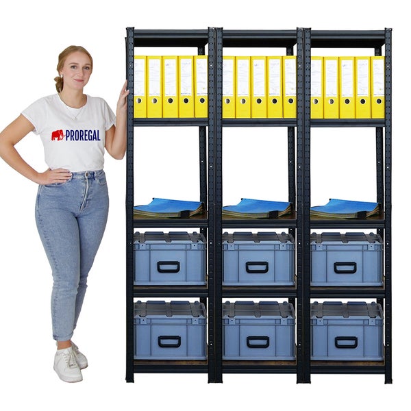 BERLINLODGE Mega Deal 3x Wohnregal Ragnar, HxBxT 180x45x45cm, Fachlast 100kg, Vintagebraun-Schwarz, Bücherregal, Standregal, Büroregal