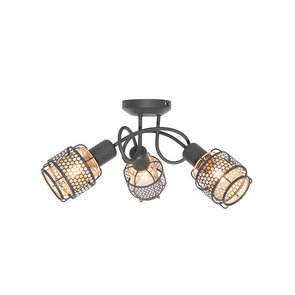 Deckenleuchte mit drei Leuchten und Lampenschirmen aus Metallgeflecht