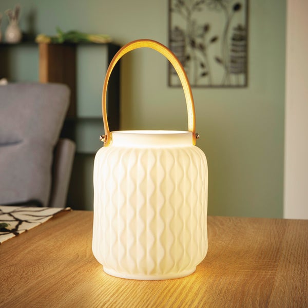FRANK FLECHTWAREN | LED-Laterne Modern, PORZELLAN, KUNSTLEDER, KUNSTSTOFF, 12 x 12 x 16,5 cm