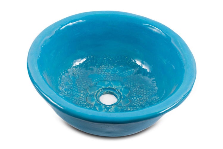 Blaues Keramik Aufsatzwaschbecken mit Blumendesign
