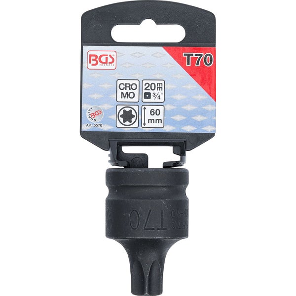 BGS Kraft-Bit-Einsatz Antrieb Innenvierkant 20 mm (3/4) T-Profil (für Torx) T70 - 5570