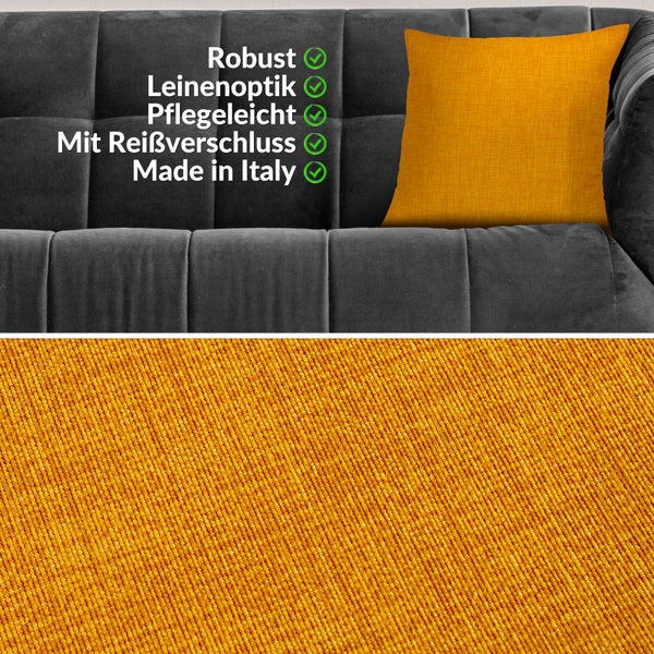 Kissenhülle Leinenoptik 60x60cm mit Füllung Gelb