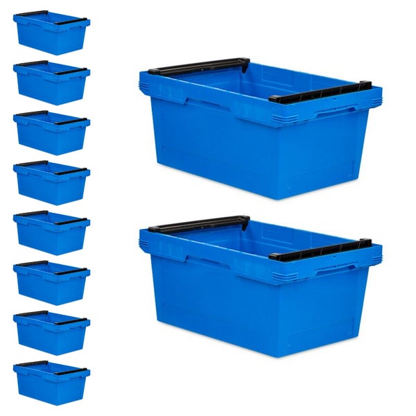 PROREGAL SparSet 10x Conical Mehrweg-Stapelbehälter mit Stapelbügel Blau HxBxT 27,3 x 40 x 60 cm 47 Liter Lagerbox Eurobox Transportbox