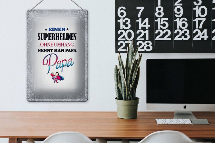 Blechschild Spruch 20x30cm Superhelden ohne Umhang PAPA