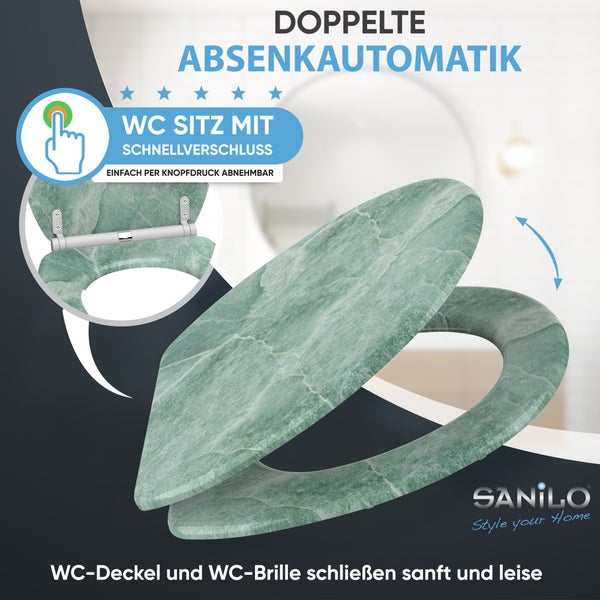Sanilo WC Sitz mit Marmor Optik und doppelter Absenkautomatik sowie Schnellverschluss