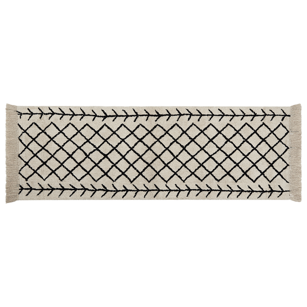 Teppich Baumwolle beige / schwarz 80 x 230 cm geometrisches Muster Kurzflor BOZKIR