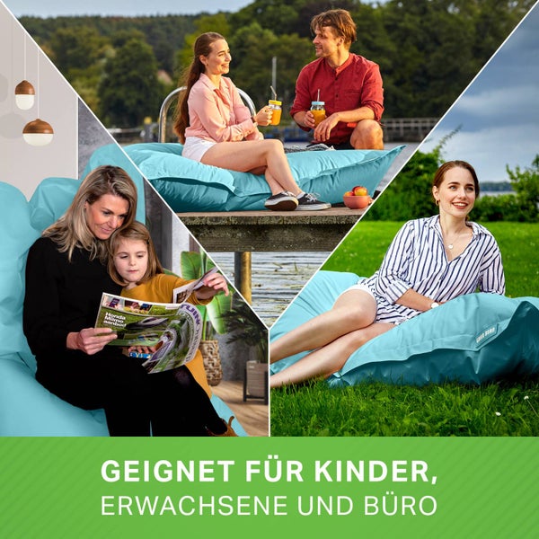 Green Bean Sitzsack XXL 140x180cm 380 Liter Kinder & Erwachsene Bean Bag EPS Perlen Füllung Riesensitzsack Groß Draußen Outdoor Liegekissen Waschbar Wetterfest Lounge Sitzkissen Bodenkissen Aquamarin