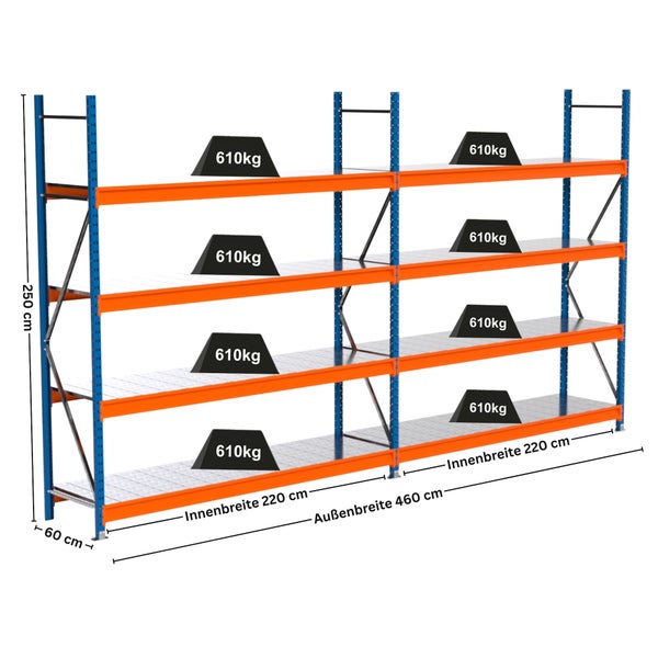 Regal mit drei Ebenen und Gewichtsangaben