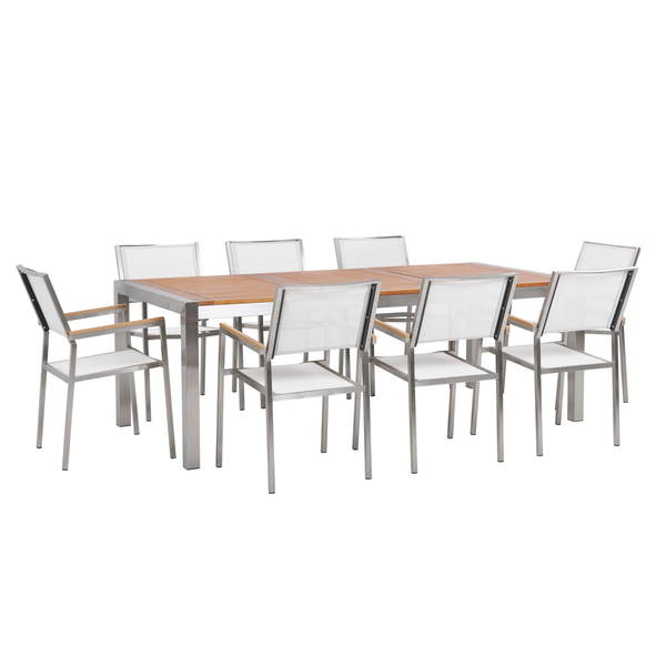 Gartenmöbel Set 8-Sitzer GROSSETO Eukalyptusholz Braun / Weiß
