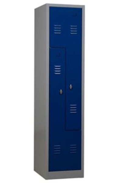 PROREGAL Garderobenspind Camel 2-Fächer-Z-Design HxBxT 180 x 41 x 50 cm Vorhängeschloss Grau-Blau