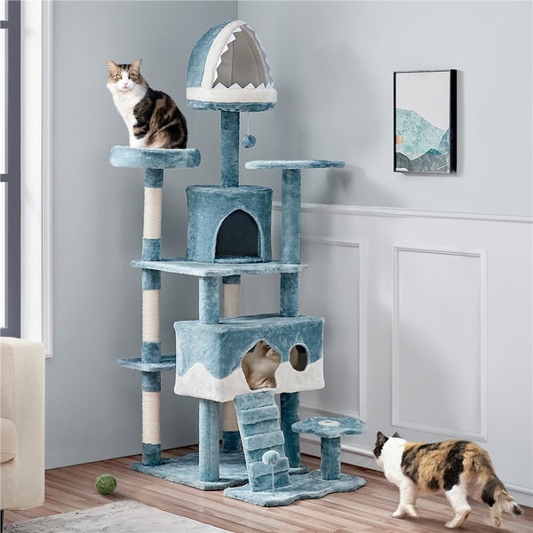 Mehrstöckiger Kratzbaum mit Plattformen, Höhlen und Sisalstämmen für Katzen